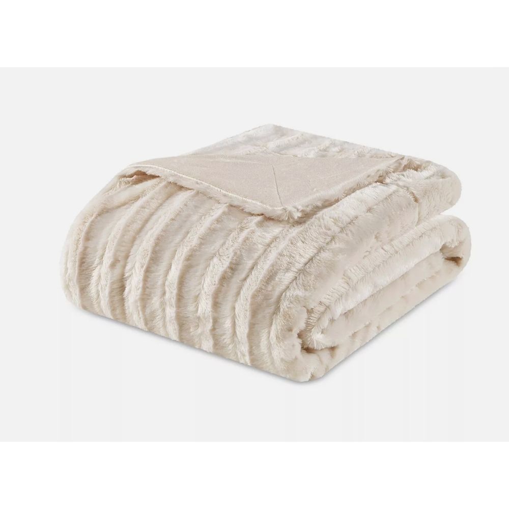 Madison Park Duke Ribbed Faux Fur Throw 50x60 - Ivory *NEW*